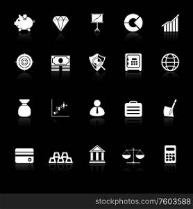Finance icons with reflect on black background, stock vector