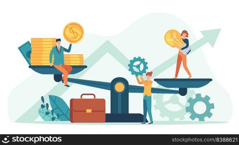Finance idea investment, people invest in startup. Vector business money illustration, idea of concept strategy management, growth profit and innovation. Finance idea investment, people invest in startup