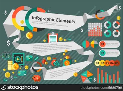 Finance infographic set with financial security business cooperation paper elements vector illustration