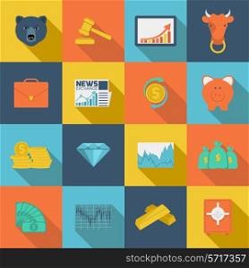 Finance investment analytics money investment currency exchange trading flat icons set isolated vector illustration