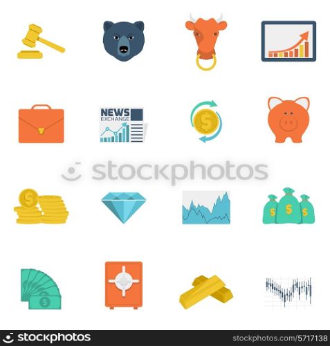 Finance investment money exchange trading icons flat set isolated vector illustration