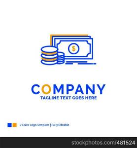 Finance, investment, payment, Money, dollar Blue Yellow Business Logo template. Creative Design Template Place for Tagline.