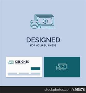 Finance, investment, payment, Money, dollar Business Logo Line Icon Symbol for your business. Turquoise Business Cards with Brand logo template. Vector EPS10 Abstract Template background