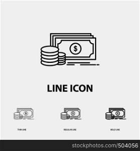 Finance, investment, payment, Money, dollar Icon in Thin, Regular and Bold Line Style. Vector illustration. Vector EPS10 Abstract Template background