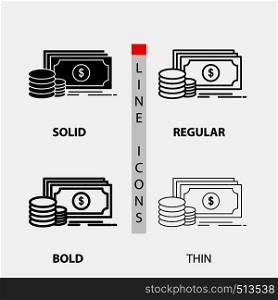 Finance, investment, payment, Money, dollar Icon in Thin, Regular, Bold Line and Glyph Style. Vector illustration. Vector EPS10 Abstract Template background