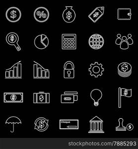 Finance line icons on black background, stock vector