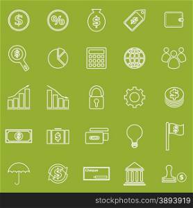 Finance line icons on green background, stock vector