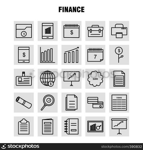Finance Line Icons Set For Infographics, Mobile UX/UI Kit And Print Design. Include: Graph, Business, Rate, Chart, Files, Documents, Folders, Text, Collection Modern Infographic Logo and Pictogram. - Vector