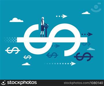 Finance. Robot driving on dollar sign. Concept business finance success vector illustration. Automation technology.