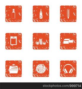 Finance sector icons set. Grunge set of 9 finance sector vector icons for web isolated on white background. Finance sector icons set, grunge style