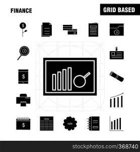 Finance Solid Glyph Icons Set For Infographics, Mobile UX/UI Kit And Print Design. Include  Graph, Business, Rate, Chart, Files, Documents, Folders, Text, Collection Modern Infographic Logo and Pictogram. - Vector