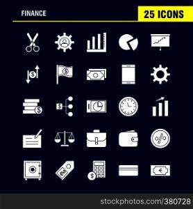 Finance Solid Glyph Icons Set For Infographics, Mobile UX/UI Kit And Print Design. Include: Pie Chart, Graph, Business, Presentation, Bell, Ringing, Ring, Collection Modern Infographic Logo and Pictogram. - Vector