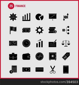 Finance Solid Glyph Icons Set For Infographics, Mobile UX/UI Kit And Print Design. Include: Pie Chart, Graph, Business, Presentation, Bell, Ringing, Ring, Collection Modern Infographic Logo and Pictogram. - Vector