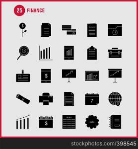 Finance Solid Glyph Icons Set For Infographics, Mobile UX/UI Kit And Print Design. Include: Graph, Business, Rate, Chart, Files, Documents, Folders, Text, Collection Modern Infographic Logo and Pictogram. - Vector