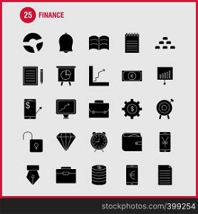Finance Solid Glyph Icons Set For Infographics, Mobile UX/UI Kit And Print Design. Include: Dollar, Money, Note, Rupees, Divide, Math, Plus, Minus, Collection Modern Infographic Logo and Pictogram. - Vector