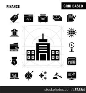 Finance Solid Glyph Icons Set For Infographics, Mobile UX/UI Kit And Print Design. Include: Computer, Pin, Text, Finance, Search, Research, Finance, Man, Icon Set - Vector