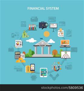 Finance system concept with bank and investment flat icons vector illustration. Finance Concept Flat