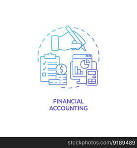 Financial accounting blue gradient concept icon. Revenue and expenses statement. Budget planning abstract idea thin line illustration. Isolated outline drawing. Myriad Pro-Bold fonts used. Financial accounting blue gradient concept icon