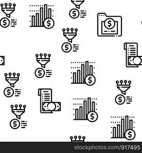 Financial Accounting Seamless Pattern Vector Linear Pictograms. Black Contour Illustrations. Financial Accounting Seamless Pattern Vector