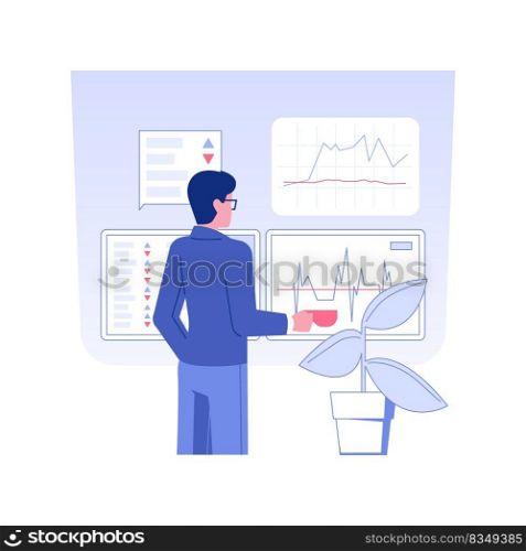 Financial analysis isolated concept vector illustration. Professional investment analyst evaluating financial information, business strategy, raising money, venture funding vector concept.. Financial analysis isolated concept vector illustration.