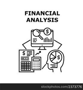Financial Analysis Vector Icon Concept. Financial Analysis And Researchment Company Annual Report, Calculating Income And Expense. Researching And Analyzing Diagram Black Illustration. Financial Analysis Vector Concept Illustration