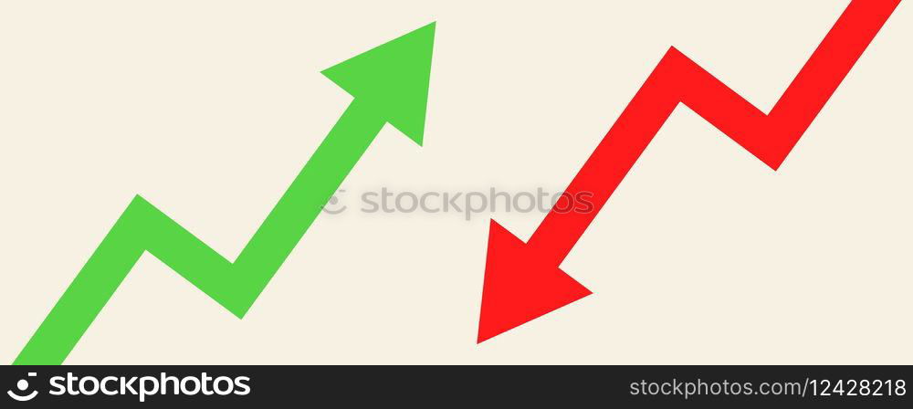 Financial arrows up and down. Green and red arrow. Increase and decrease. Vector 10 EPS.. Financial arrows up and down. Green and red arrow. Increase and decrease.