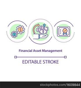 Financial asset management concept icon. Corporate revenue. Operating company money. Business service idea thin line illustration. Vector isolated outline RGB color drawing. Editable stroke. Financial asset management concept icon