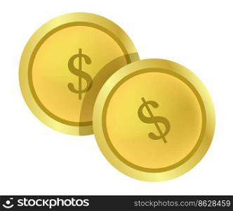 Financial assets, money gold coins, isolated dollars. Economy and wealth, richness and banking. Payment or saving of precious metal. Growth and stability. Vector in flat style, minimalist icon. Golden coins, money and financial assets vector