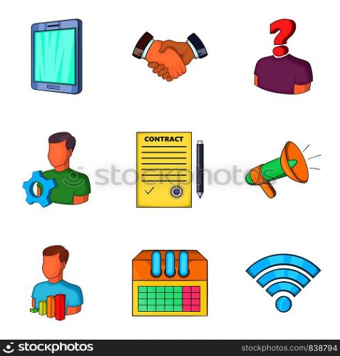 Financial assistance icons set. Cartoon set of 9 financial assistance vector icons for web isolated on white background. Financial assistance icons set, cartoon style