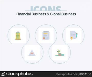 Financial Busi≠ss And Global Busi≠ss Flat Icon Pack 5 Icon Design. certificate. presentation. bulding. report. pa≥