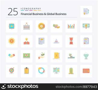 Financial Business And Global Business 25 Flat Color icon pack including line. balance. pie. calculator. money