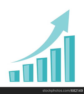 Financial business growth bar chart with arrow going up vector cartoon illustration isolated on white background.. Business growth bar chart with arrow going up.