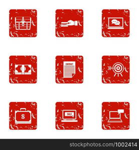 Financial capacity icons set. Grunge set of 9 financial capacity vector icons for web isolated on white background. Financial capacity icons set, grunge style