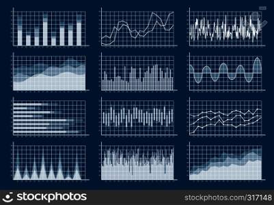 Financial chart set. Graphs line finance trade statistic market growth business diagram analysis infographic flat, vector background. Financial chart set. Graphs line finance trade statistic market growth business diagram analysis infographic flat