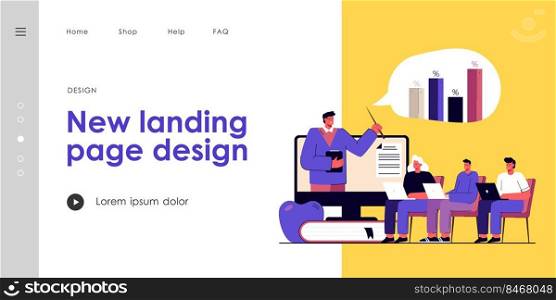 Financial coach explaining people how to invest money. Development, investing, education flat vector illustration. Business process and finance concept for banner, website design or landing web page