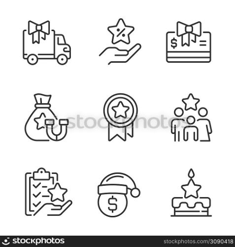 Financial compensation pixel perfect linear icons set. Discounts, offers. Marketing strategy. Engagement. Customizable thin line symbols. Isolated vector outline illustrations. Editable stroke. Financial compensation pixel perfect linear icons set