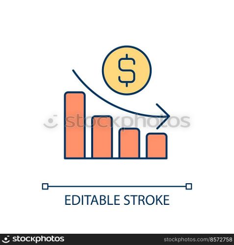 Financial crisis RGB color icon. Economic forecast. Commercial analytics. Finance management. Isolated vector illustration. Simple filled line drawing. Editable stroke. Arial font used. Financial crisis RGB color icon