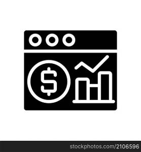 Financial data analysis black glyph icon. Virtual information of business processes. Digital tool for commercial data collection. Silhouette symbol on white space. Vector isolated illustration. Financial data analysis black glyph icon