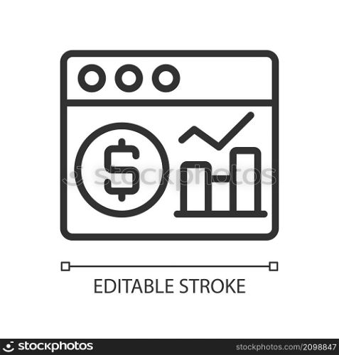 Financial data analysis linear pixel perfect icon. Business processes. Thin line customizable illustration. Contour symbol. Vector isolated outline drawing. Editable stroke. Arial font used. Financial data analysis linear pixel perfect icon