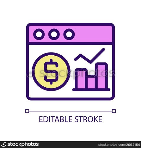 Financial data analysis RGB color pixel perfect icon. Virtual information of business processes. Isolated vector illustration. Simple filled line drawing. Editable stroke. Arial font used. Financial data analysis RGB color pixel perfect icon