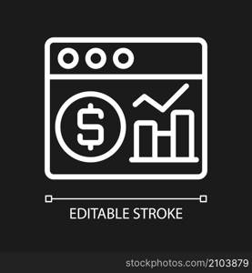 Financial data analysis white linear pixel perfect icon for dark theme. Thin line customizable illustration. Isolated vector contour symbol for night mode. Editable stroke. Arial font used. Financial data analysis white linear pixel perfect icon for dark theme