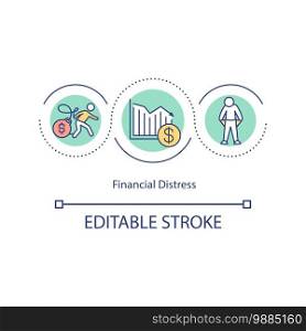 Financial distress concept icon. Inability paying creditors and lenders idea thin line illustration. Reduced income. Unexpected expenses. Vector isolated outline RGB color drawing. Editable stroke. Financial distress concept icon