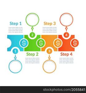 Financial education infographic chart design template. Abstract infochart with copy space. Instructional graphics with 4 step sequence. Visual data presentation. Lato, Arial fonts used. Financial education infographic chart design template