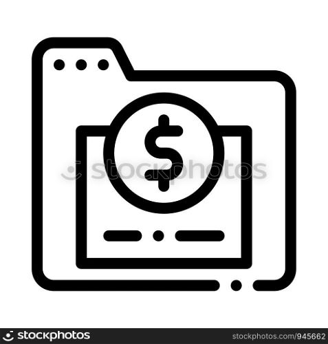 Financial Electronic Computer Folder Vector Icon Thin Line. Dollar Money On Smartphone Display And Magnifier, Financial Accounting Concept Linear Pictogram. Monochrome Contour Illustration. Financial Electronic Computer Folder Vector Icon