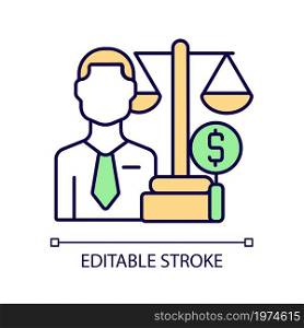Financial examiner RGB color icon. Risk-focused financial examination expert. Law and regulations compliance specialist. Isolated vector illustration. Simple filled line drawing. Editable stroke. Financial examiner RGB color icon