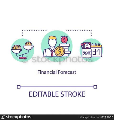 Financial forecast concept icon. Budgeting, costs planning, investing idea thin line illustration. Cash flow forecast, financial literacy. Vector isolated outline RGB color drawing. Editable stroke
