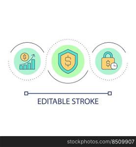 Financial fund security loop concept icon. Protection of investment. Bank account and service abstract idea thin line illustration. Isolated outline drawing. Editable stroke. Arial font used. Financial fund security loop concept icon