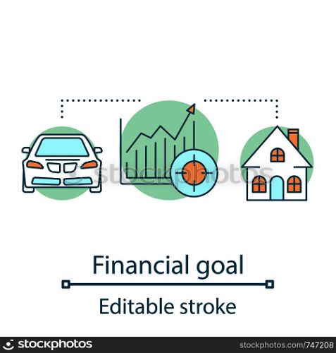 Financial goal concept icon. Wealth and success idea thin line illustration. Material well being. Profit growth. Vector isolated outline drawing. Editable stroke. Financial goal concept icon