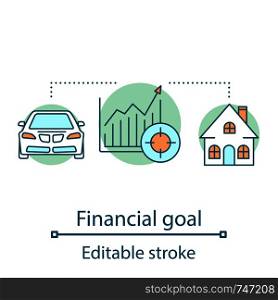 Financial goal concept icon. Wealth and success idea thin line illustration. Material well being. Profit growth. Vector isolated outline drawing. Editable stroke. Financial goal concept icon