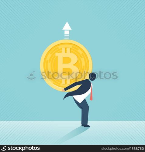 Financial growth concept with golden Bitcoins. up or down income graph with bitcoin vector design. concept of monetary collection or strategy of profit or benefit making in business.